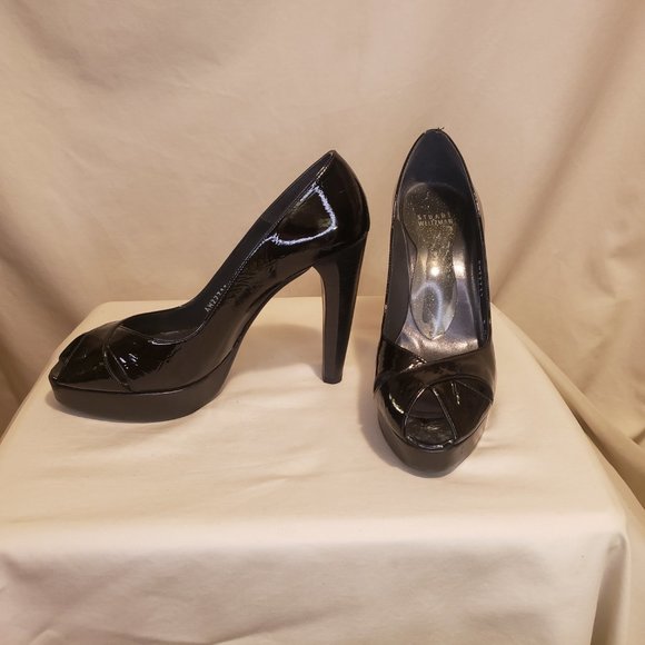 Stuart Weitzman Platform Black Patent Leather Heels - Picture 1 of 8